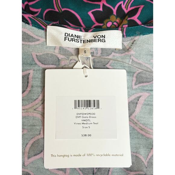 Diane Von Furstenberg NWT Gala Silk-Jersey Chiffon Mini Wrap Dress Vines Teal - Picture 5 of 8